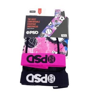 PSD Youth 2 Pack Sports Print Black Pink Boxer Briefs Size Small
